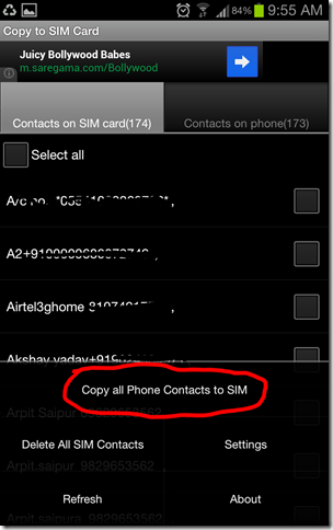 Copy All Phone Contacts To SIM